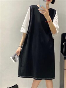 拼接针织连衣裙,女装连衣裙,日の谷