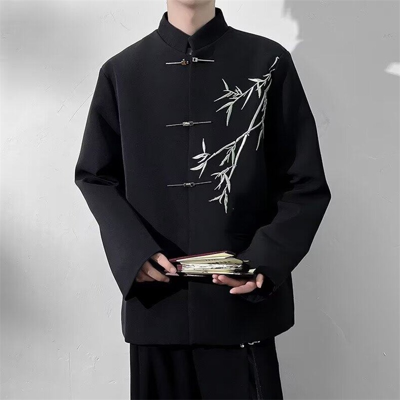 新中式翠竹中山装唐装男装西服结婚订婚男垫肩风外套W6596-P65,男装西服,星座412-3