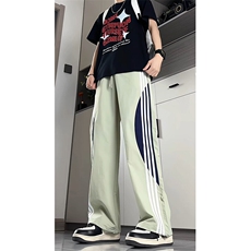 美式高街条纹速干冰丝裤子男夏薄款伞兵工装裤拼接运动裤KZ057P45，男装休闲裤，电商B312