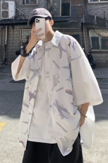 港风宽松男士满意飞机冰丝衬衫宽松短袖衬衫A071-C30-P38，男装衬衫，电商A071