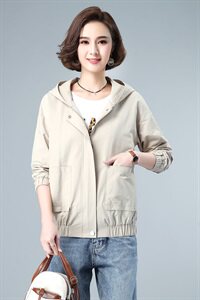 短外套女2021春秋装新款女装时尚休闲连帽春秋女士风衣外套图片