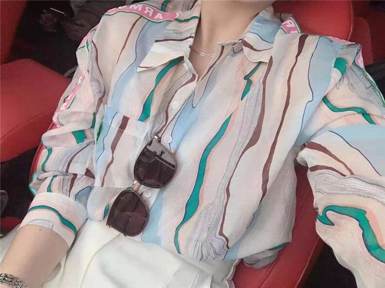 夏季新款韩版洋气时尚条纹衬衫防晒衣,女装衬衫,L·H·X