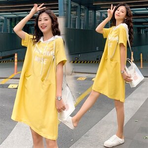 棉麻女2021夏装新款韩版夏装带帽卫衣连衣裙宽松显瘦小个子图片