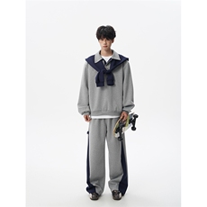 5XL-M潮流高级感披肩撞色拼接翻领百搭卫衣宽松弯刀长裤TZ113P118，男装休闲套装，电商D206-1