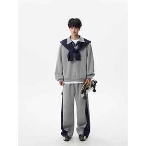 5XL-M潮流高级感披肩撞色拼接翻领百搭卫衣宽松弯刀长裤TZ113P118图片