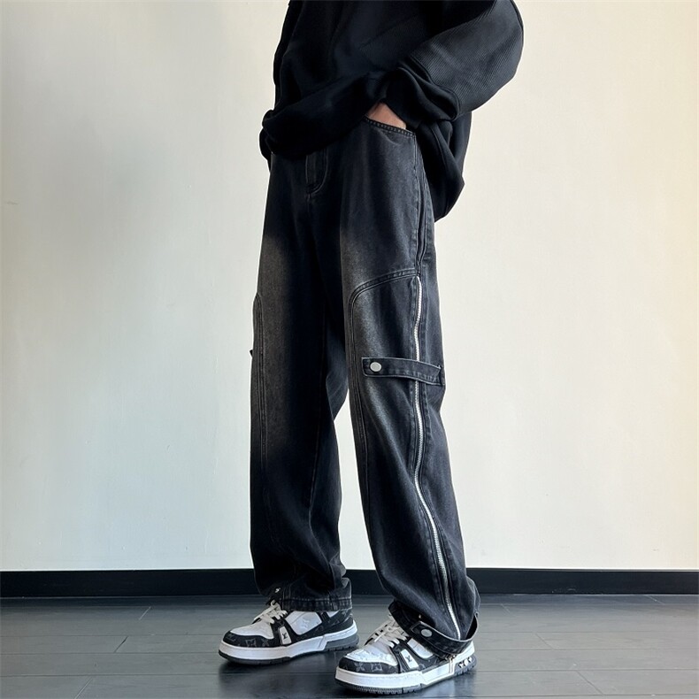 抖音品质-美式高街搭扣拉链牛仔裤水洗裤子212-2-KZ027-特P55,男装牛仔裤,星座808A-1