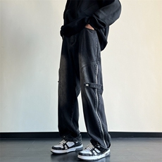 抖音品质-美式高街搭扣拉链牛仔裤水洗裤子212-2-KZ027-特P55，男装牛仔裤，星座808A-1