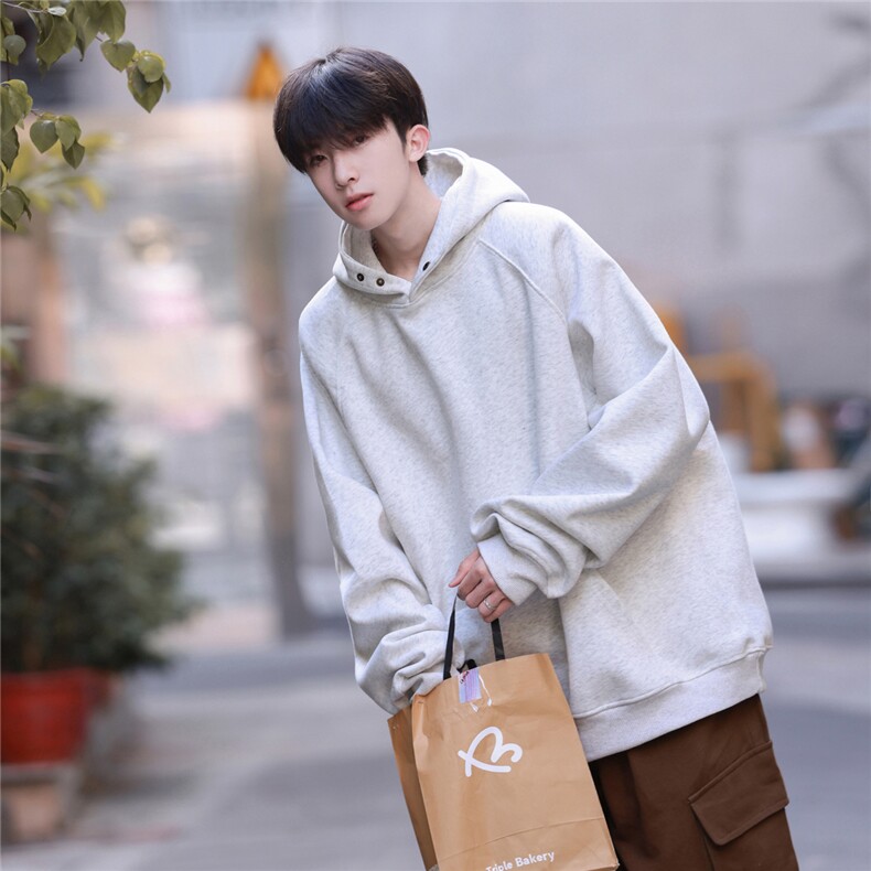 澳粒绒480克美式纽扣连帽纯色羊羔毛卫衣秋冬男GW001-P65加绒-P75，男装卫衣，星座216(原A116)