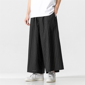 夏 九分裤大码日系休闲裤条纹直筒裤阔腿裤棉麻裤风 K333/P70图片