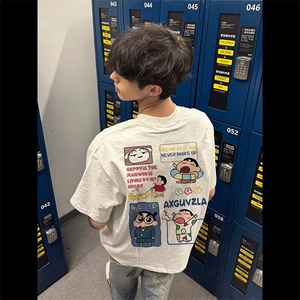 1506/QY5140/P33春秋冬潮牌长袖T恤男小新日历印花宽松打底衫图片