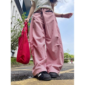 美式街头条纹弯刀裤女2025超火夏装街头撞色腰头拼接 KB3048图片