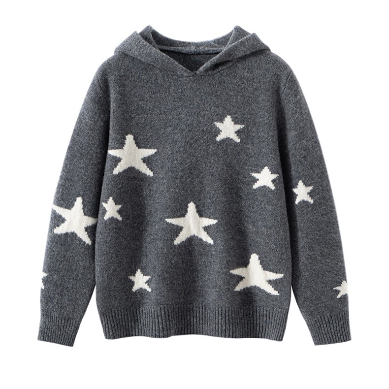 2025时尚百搭通勤简约休闲星星帽衫，童装儿童羊毛衫，宏杨羊绒