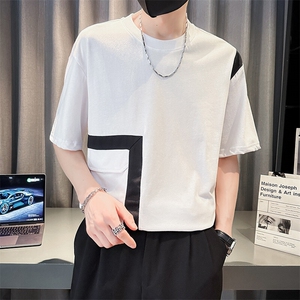 2025夏季新款男士上衣 潮牌非主流拼接短袖男生T恤901-T54-P图片
