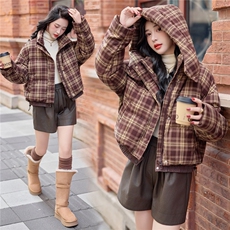 【bao款大货已出】2025冬装新款韩版休闲格纹连帽羽绒服帽子可拆，女装羽绒服，雅静靓衣