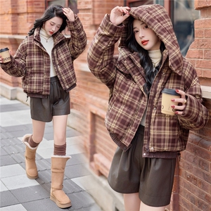 【bao款大货已出】2025冬装新款韩版休闲格纹连帽羽绒服帽子可拆图片