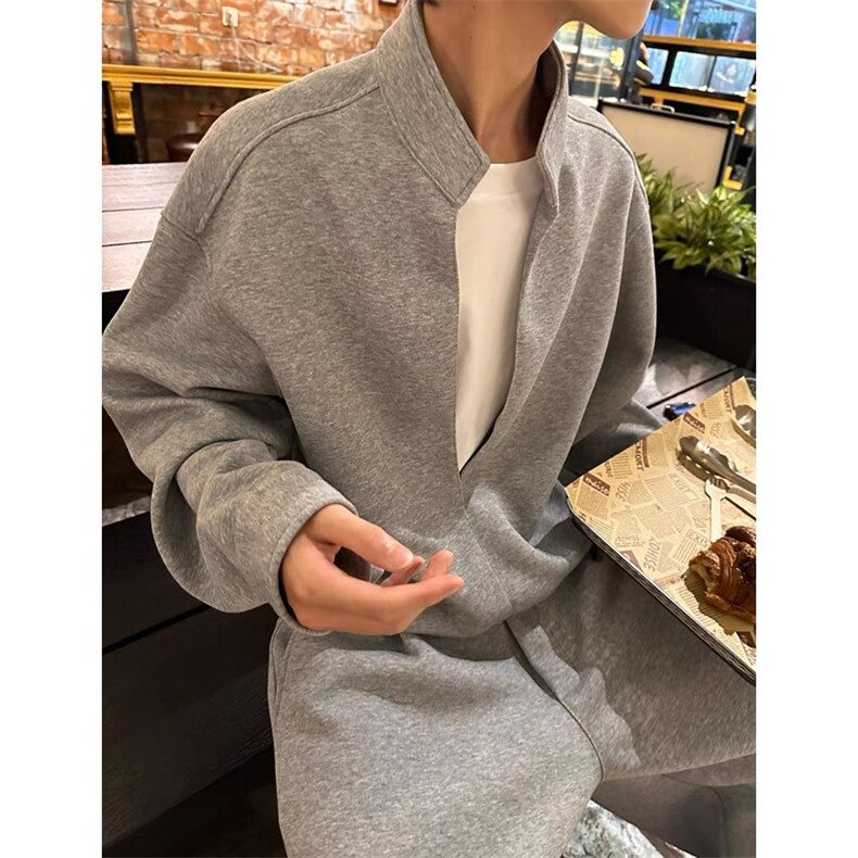 网图 现货假两件层次感立领卫衣套装 上衣W202-P60 卫裤KK303-P50图片