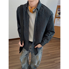 格纹泡泡纱衬衫日系复古高级感宽松长袖衬衣潮5Q4068-TP5588，男装衬衫，电商A102