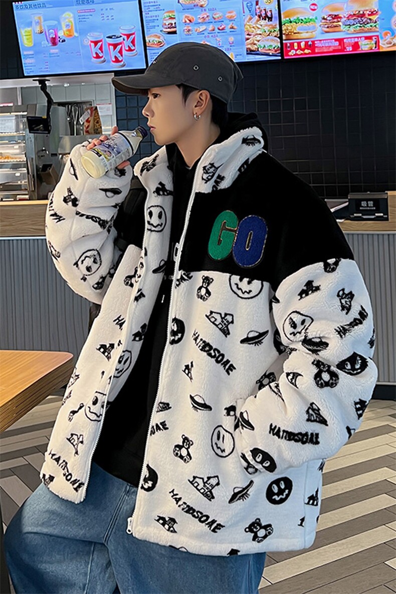 2023夹克外套拼接羊羔毛夹棉棉袄棉服羊剪绒棉衣男3322-P90控138,男装夹克,星座207