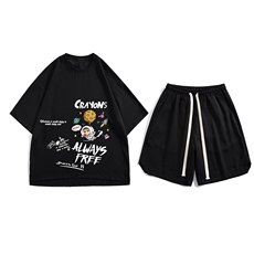 白底2023夏季新款动漫图案冰丝休闲运动套装TZ906P65---控88，男装休闲套装，电商A247-1