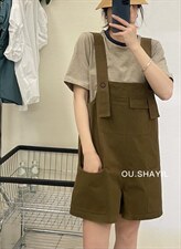 水洗背带短裤，其它，晶晶