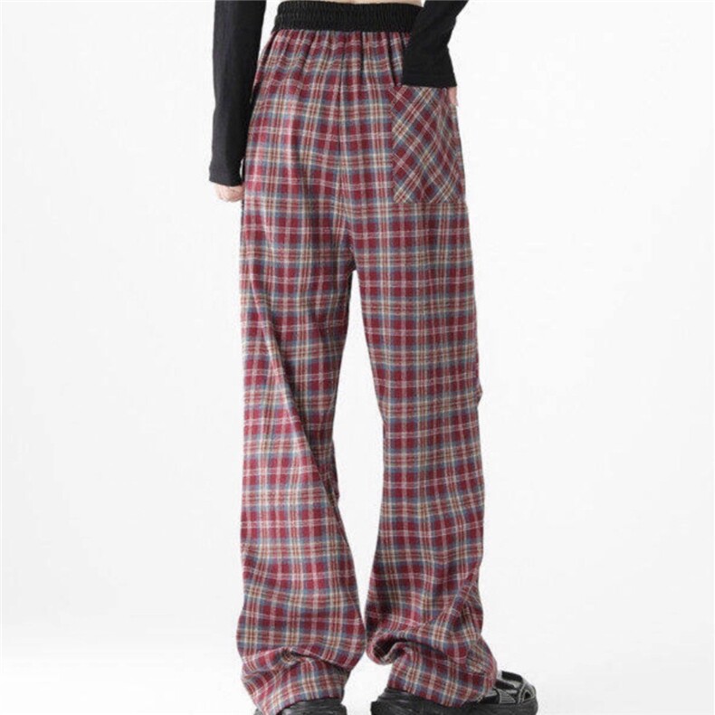 经典格子裤男秋夏薄款褶皱设计感撞色裤宽松显瘦长裤MK773P38，男装休闲裤，星座1013-5