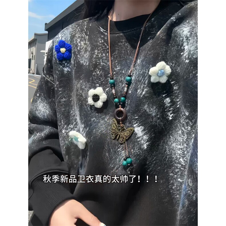 XZ809A/SYR40/P50/控78印花设计感小花圆领卫衣,男装卫衣,星座809A(原222-1)