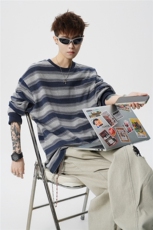 5XL-M日系复古做旧长袖海魂衫男条纹工装卫衣男WY51-P70，男装工装外套，电商D206-1