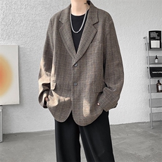 8XL-M美式复古格纹廓形西服外套男痞帅高级感休闲西装XF001P115，男装西服，电商B312