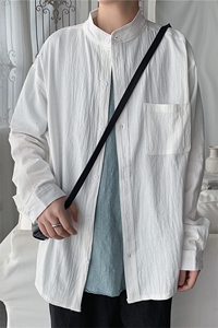 C1061/P28春装特价男士纯色长袖立领衬衣男士韩版大码衬衫男上衣图片