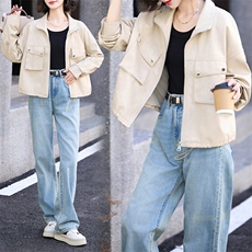 小众立领夹克上衣女2024秋季新款显瘦短款外套工装风棒球皮衣，女装皮衣，美拉德工厂直营店