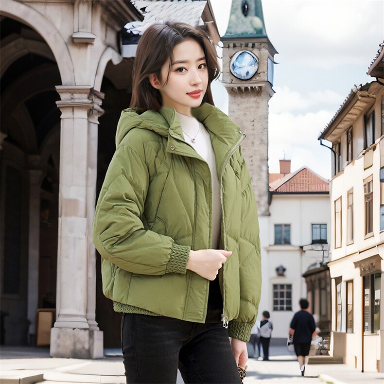 时尚连帽保暖羽绒服女2025新款冬季减龄宽松小个子短款白鸭绒外套,女装羽绒服,婷思杰（原婷想服饰）