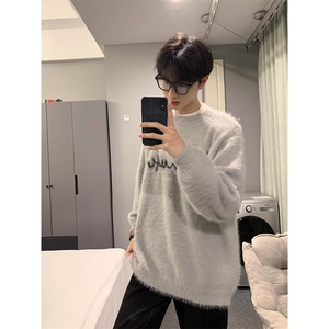 海马毛毛衣基础简约标语logo字母宽松情侣男女同款 M5237图片