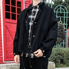 现货水洗棉立领夹克韩版宽松工装休闲外套港风抽绳A114-P90，男装夹克，电商A351