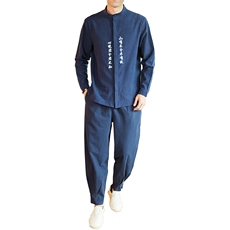 2021春季新款男装中国风刺绣套装大码两件套衬衫+裤子TZ03-，男装套装，电商B277(原6028)