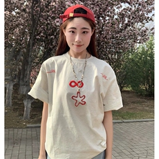 万针全刺绣解构设计260克重磅双纱纯棉高品质美式高街短袖T恤特35，男装T恤，电商A486