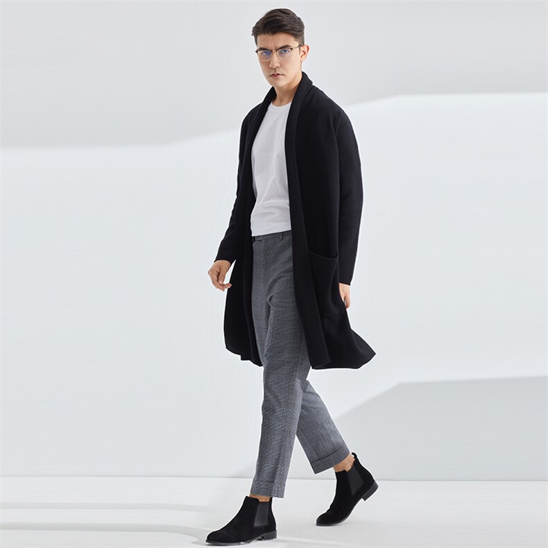 男士中长款口袋开衫针织外套翻领时尚休闲羊绒开衫，男装羊绒开衫，牧群羊绒