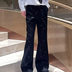 春秋小众设计感满天星泼墨微喇叭西裤男高级感痞帅宽松拖地长裤图片