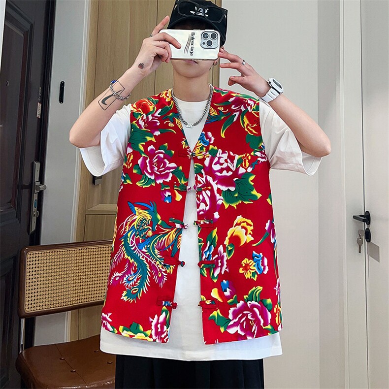 MJ02男女休闲大码盘扣风马甲外套情侣装结婚喜庆团队服新中式，男装背心/马甲，星座115A(原星座507）