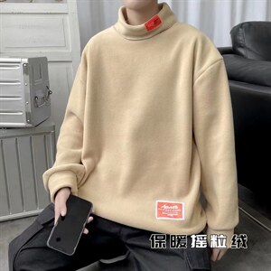 贴标半高领内搭打底衫男秋冬季情侣装摇粒绒半高领卫衣WJ15P35图片