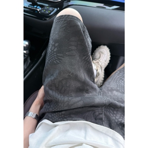 现货 夏季复古蛇纹迷彩五分工装牛仔短裤男女 K5918-特P35 控59图片