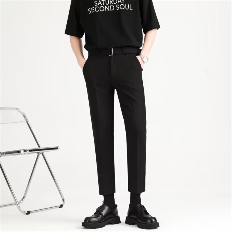 冰丝九分裤配腰带春夏季九分小西裤男士修身垂感休闲长裤KS11,男装西裤,星座1116A-2（原606A-1）