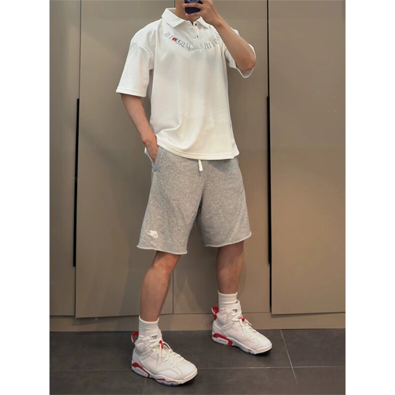 抖音得物供货现货网眼透气翻领T恤美式宽松潮牌短袖POLO衫APL16,男装T恤,电商A443