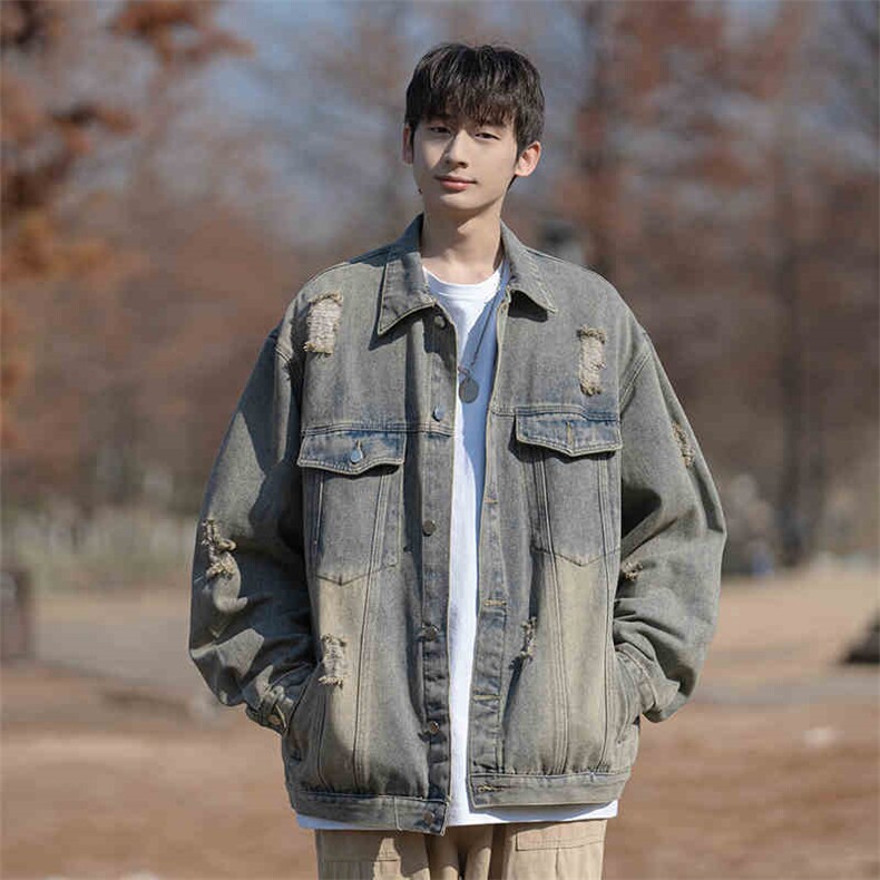 1506-1/KGW66041/P59黑色工装牛仔夹克男春秋款潮牌休闲宽松百搭，男装夹克，星座1506-1