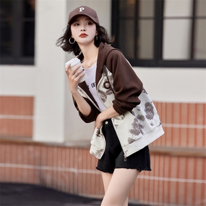 2025春季新款时尚休闲潮流气质显瘦百搭刺绣字母印花连帽短外套图片