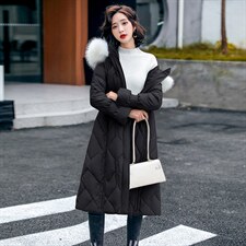 羽绒服女2021冬季新款加厚保暖外套中长款白鸭绒过膝显瘦貉子毛领，女装羽绒服，海爱依仁