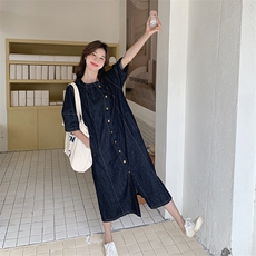 盐系气质时尚牛仔连衣裙女2025夏季新款韩版减龄宽松显瘦衬衫裙子，女装连衣裙，2C269