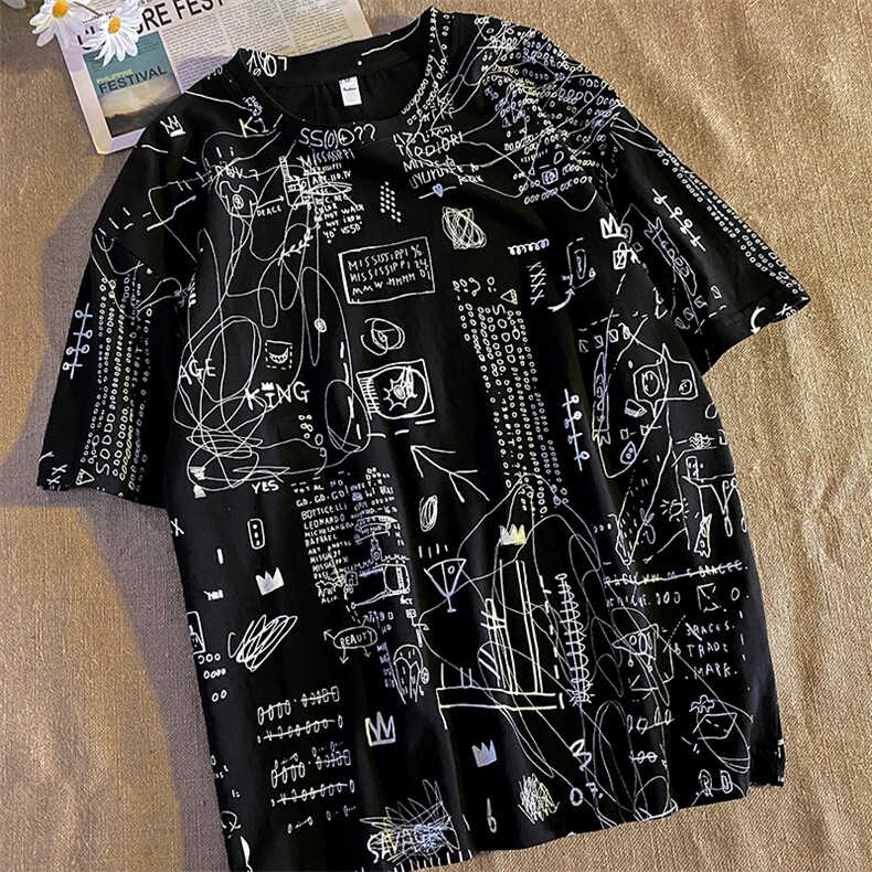 703-T270-P30夏季男涂鸦印花休闲T恤,男装T恤,星座703