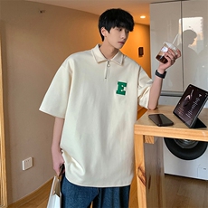 2023夏新款港风撞色字母印花宽松短袖T恤上衣POLO衫T2236-P55，男装T恤，星座914-3