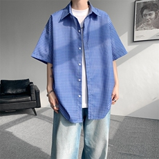 8XL-M短袖衬衫男夏宽松慵懒风痞帅条纹格子衫半袖外套DC28005P40，男装衬衫，电商B312