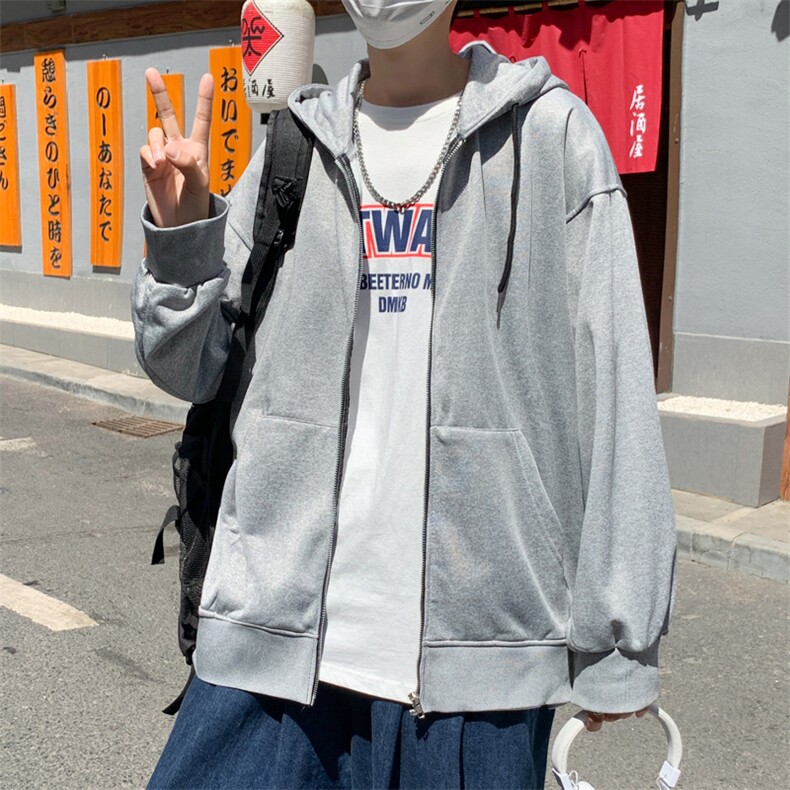 极简开衫卫衣潮牌ins连帽上衣服港风宽松休闲秋装外套 W1273-P32图片